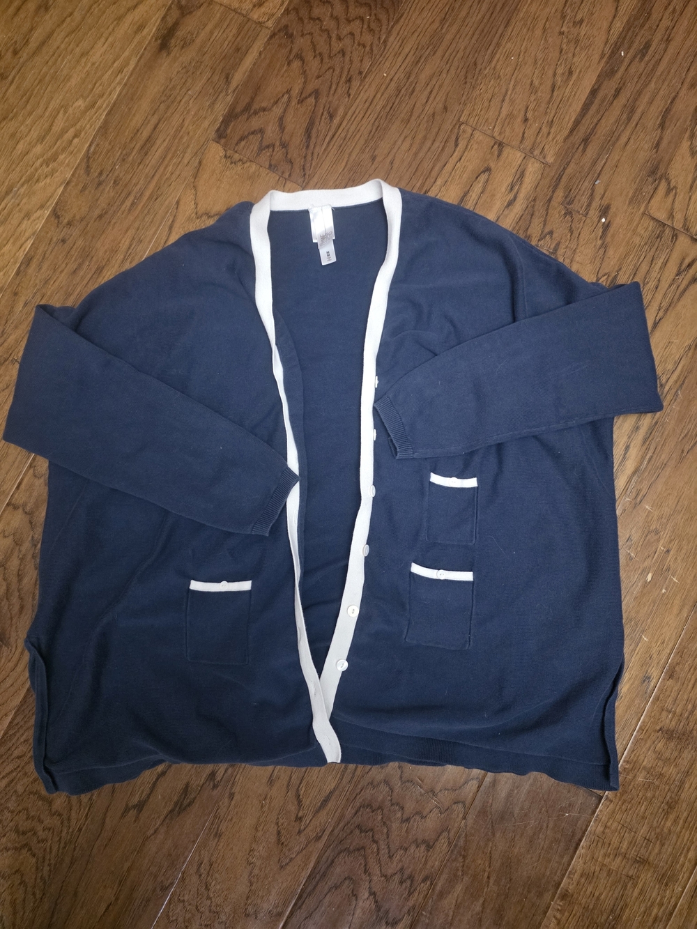 Women's Navy Cardigan with White Contrast Trim